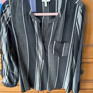 Joie Charcoal and Light Gray Striped Blouse